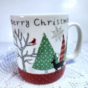 222 Fifth Coffee Mug Cup Merry Trees Oversized 30 oz Christmas Mug Trees Deer